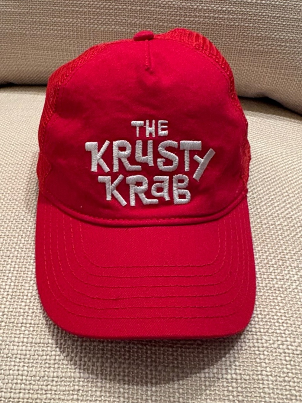 The Krusty Krab Red w White Embroidery 6 Panel Hat w Mesh /Snap Back/SpongeBob
